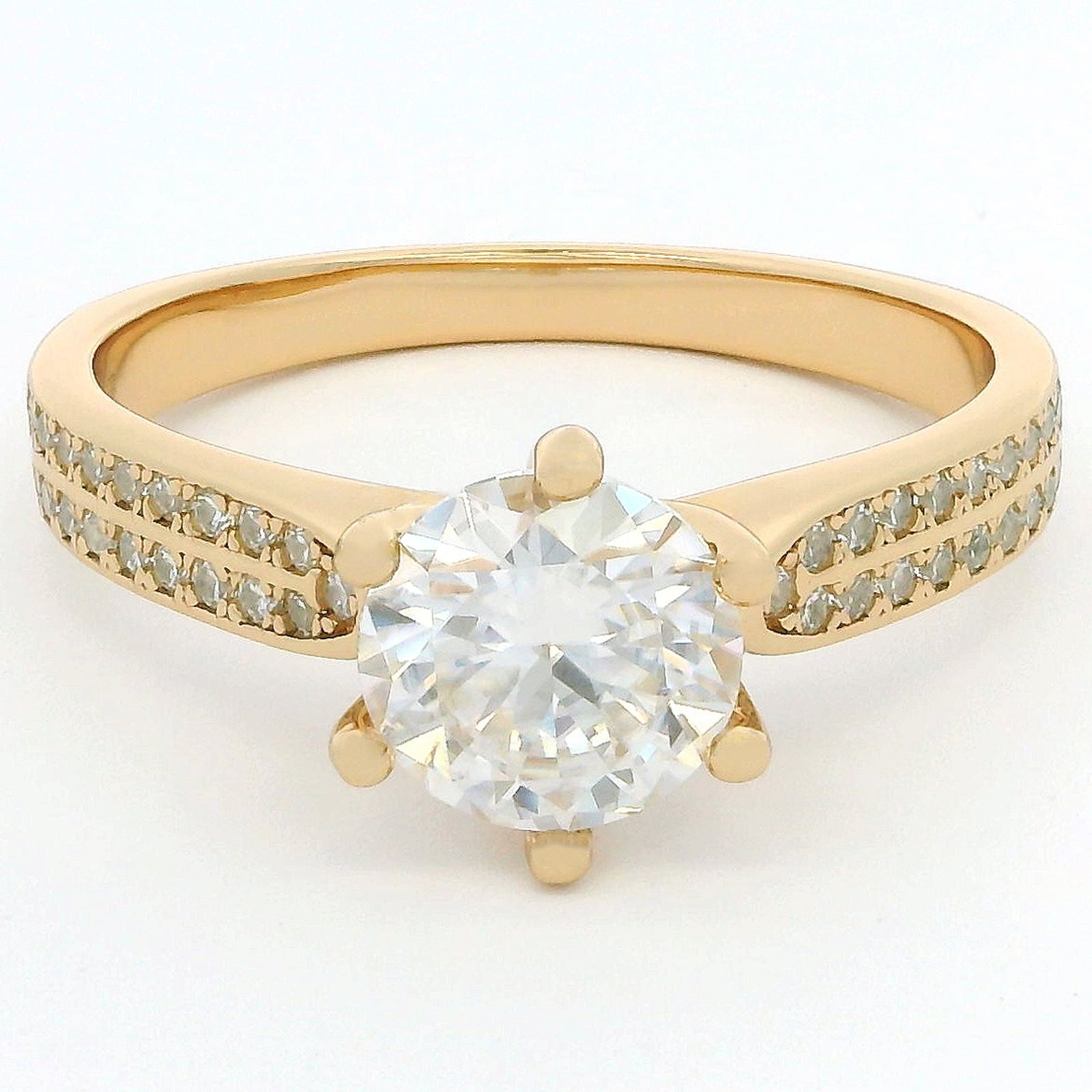 1ct Round Brilliant Moissanite Engagement Ring | 18K Gold Wide Dazzle Ring