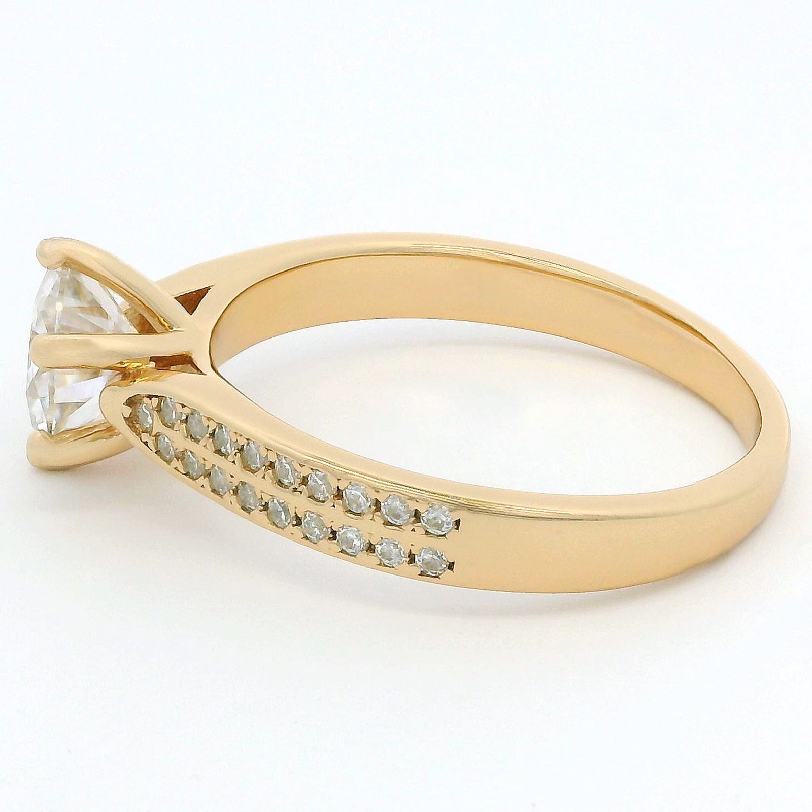 1ct Round Brilliant Moissanite Engagement Ring | 18K Gold Wide Dazzle Ring