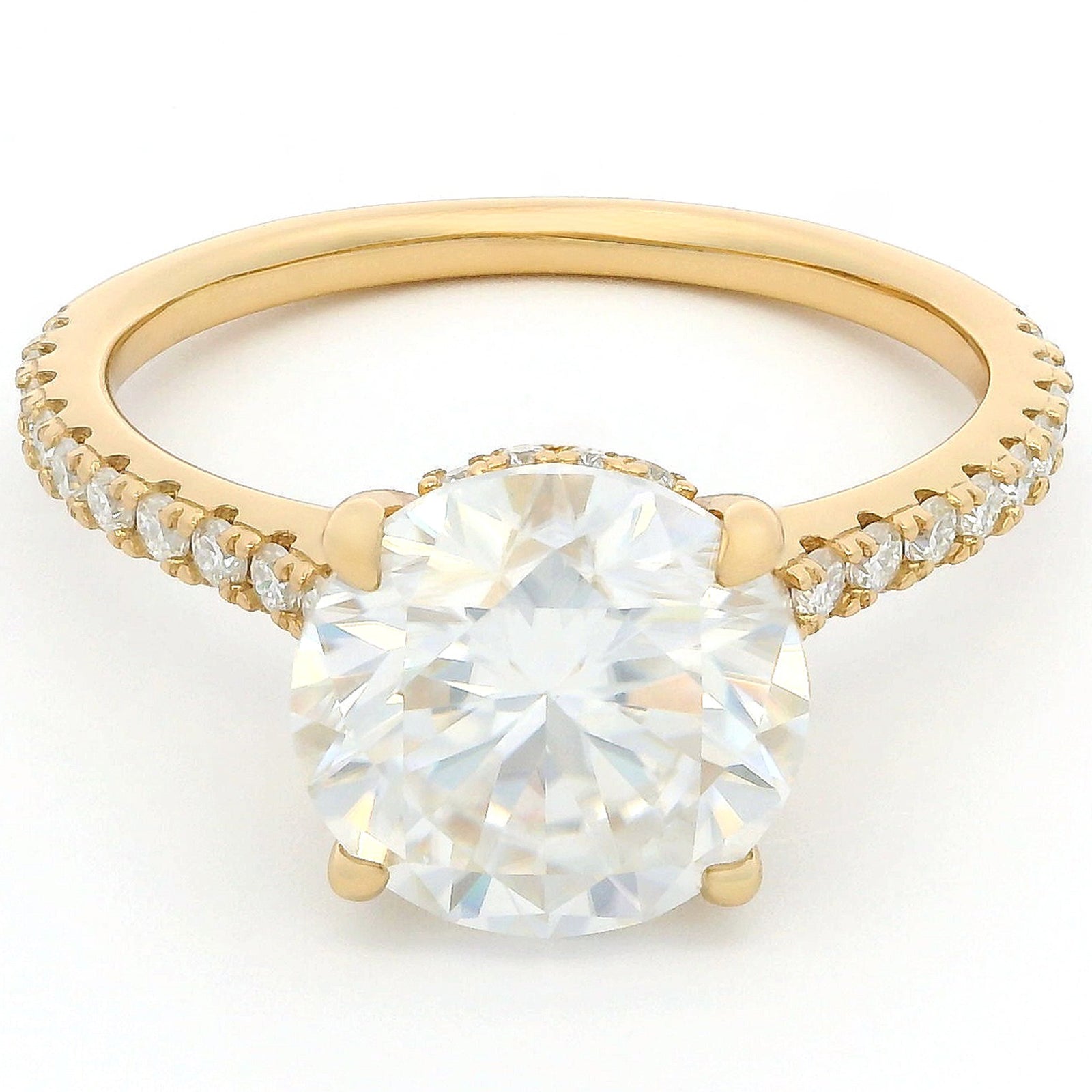 3ct Round Brilliant Moissanite Engagement Ring | 18K Gold Side Stone Dazzle Ring