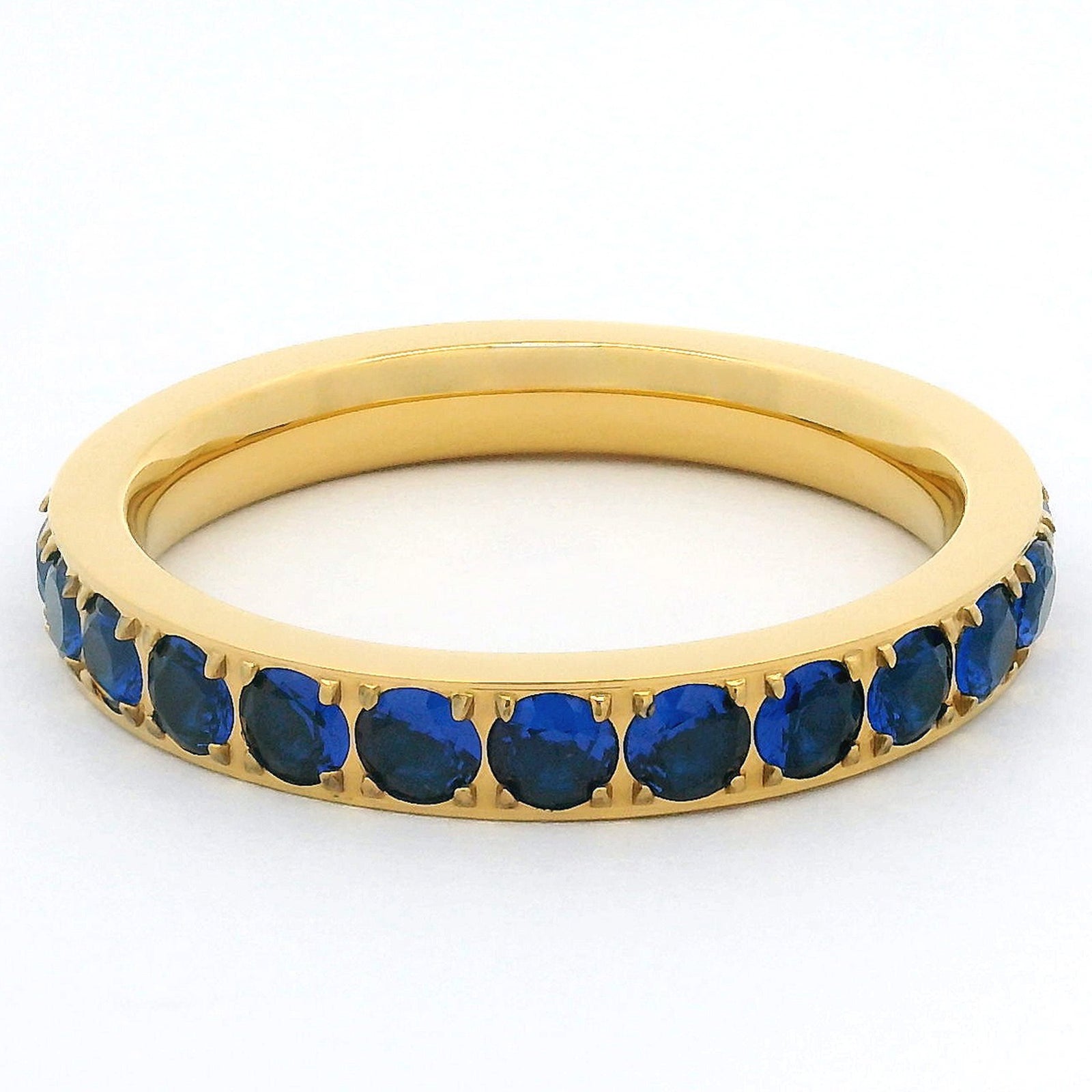 3mm Gold Full Glitz Eternity Ring | Blue Cubic Zirconia Stacking Ring