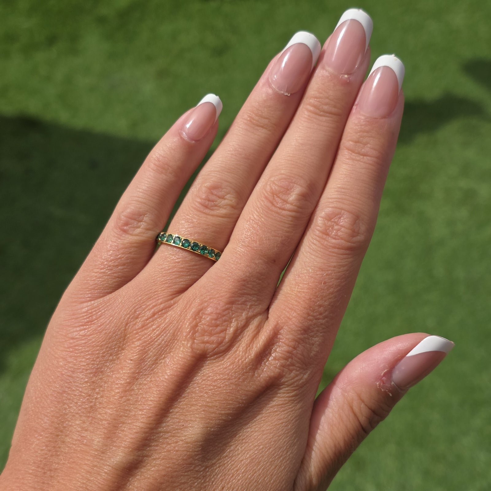 3mm Gold Full Glitz Eternity Ring | Emerald Green Cubic Zirconia Stacking Ring