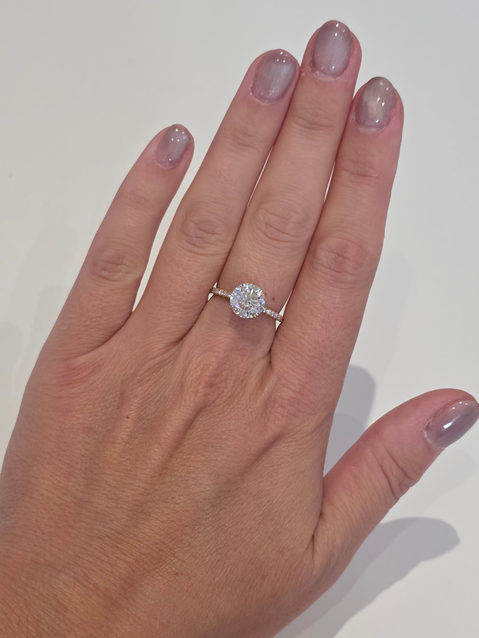 3ct Round Brilliant Moissanite Engagement Ring | 18K Gold Side Stone Dazzle Ring