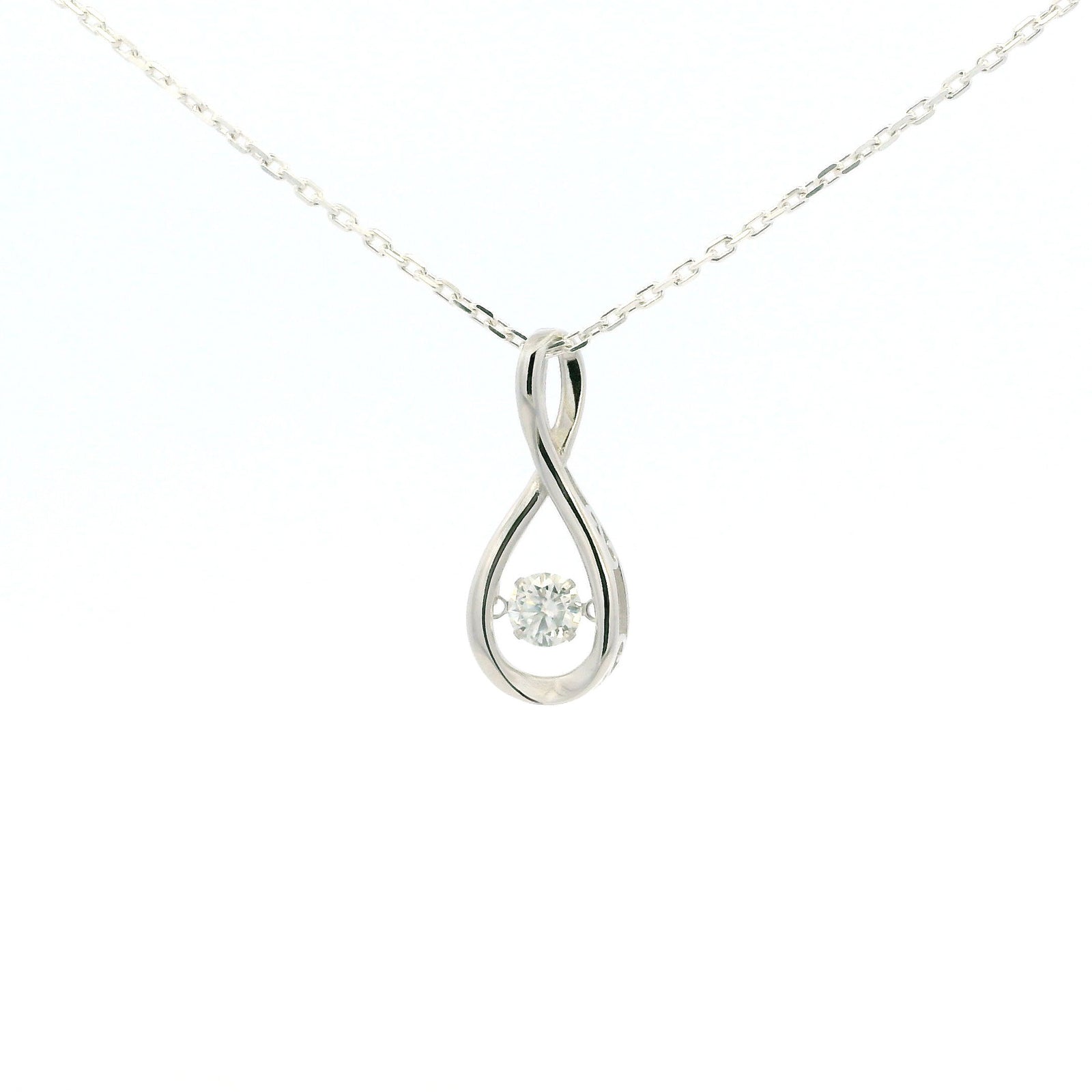 White Gold Infinity Moissanite Silver Dazzle Pendant Necklace