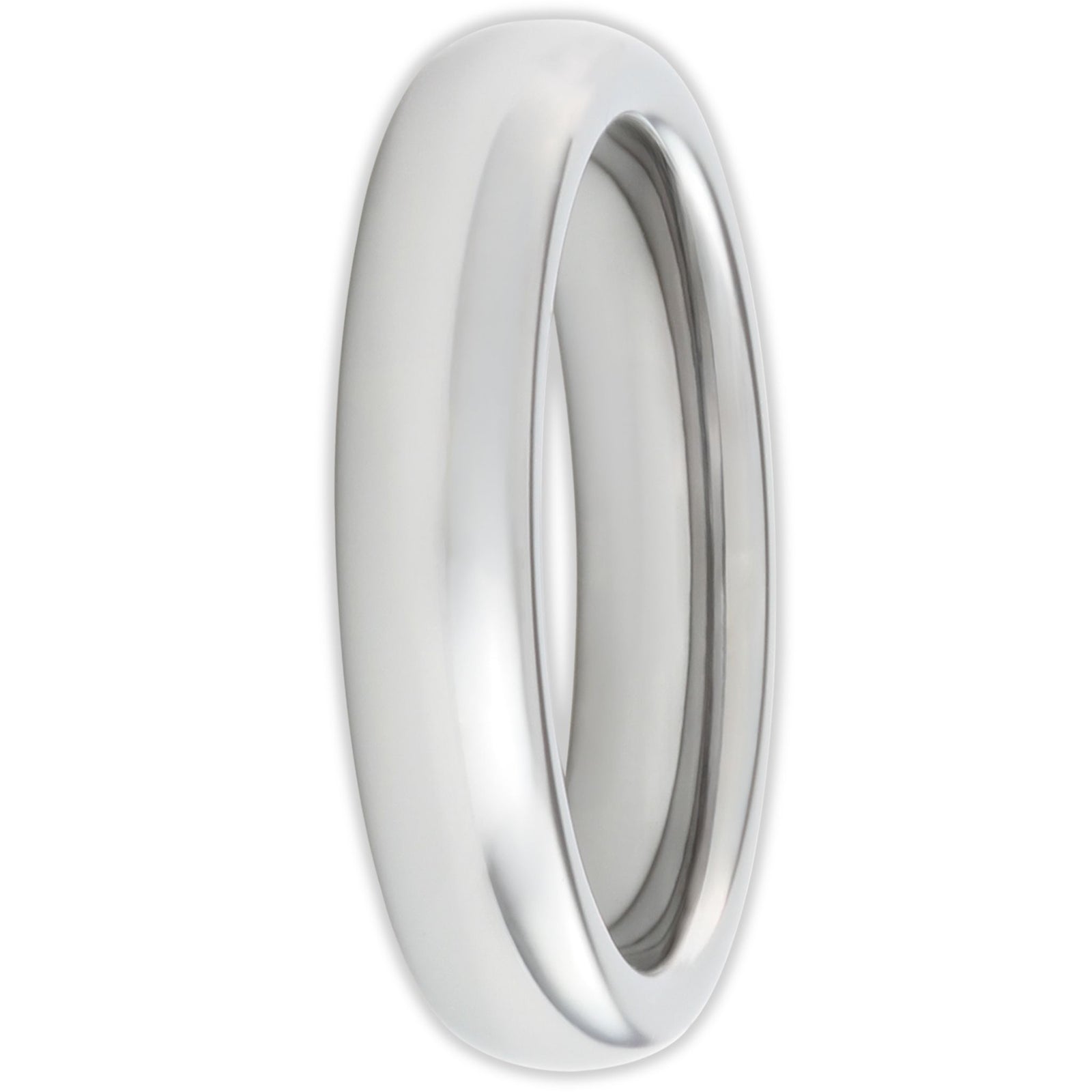 Front view of tungsten wedding ring with smooth domed profile and polished finish