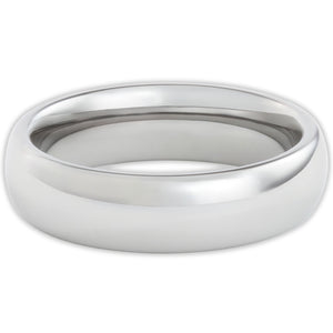 Top view of tungsten ring with smooth polished surface and domed design
