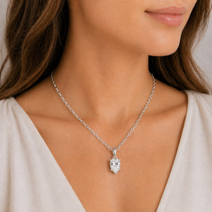White Gold 1ct Pear Drop Moissanite Silver Dazzle Pendant Necklace