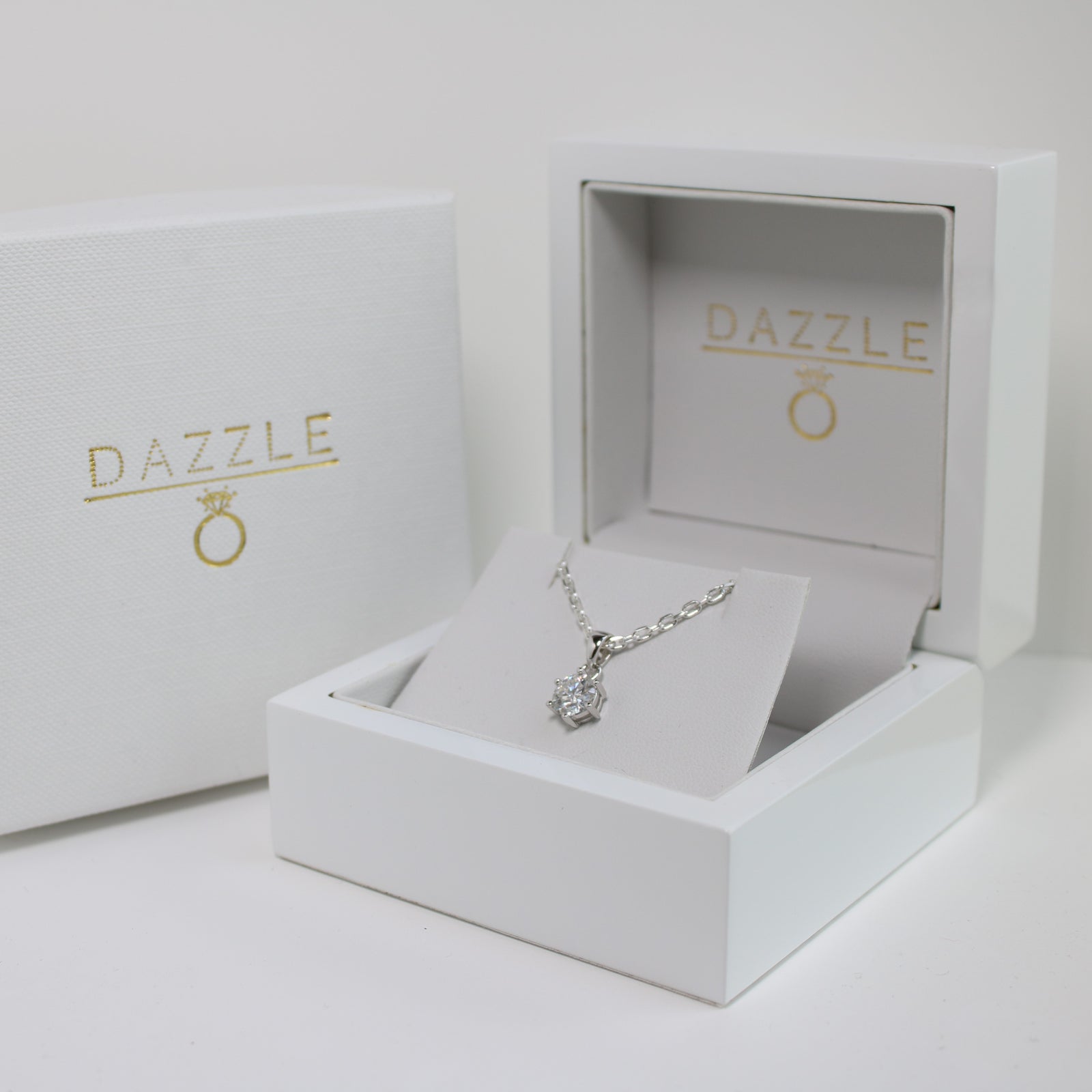 White Gold 1ct Round Moissanite Silver Dazzle Pendant Necklace