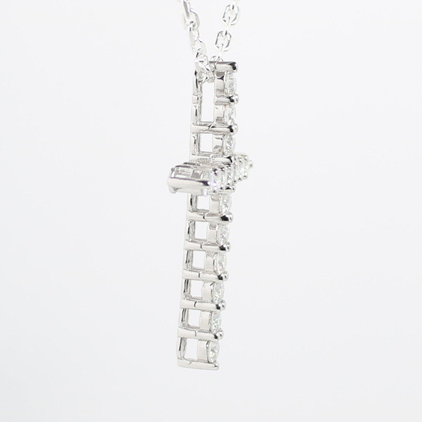 White Gold 2ct Moissanite Cross Silver Dazzle Pendant Necklace