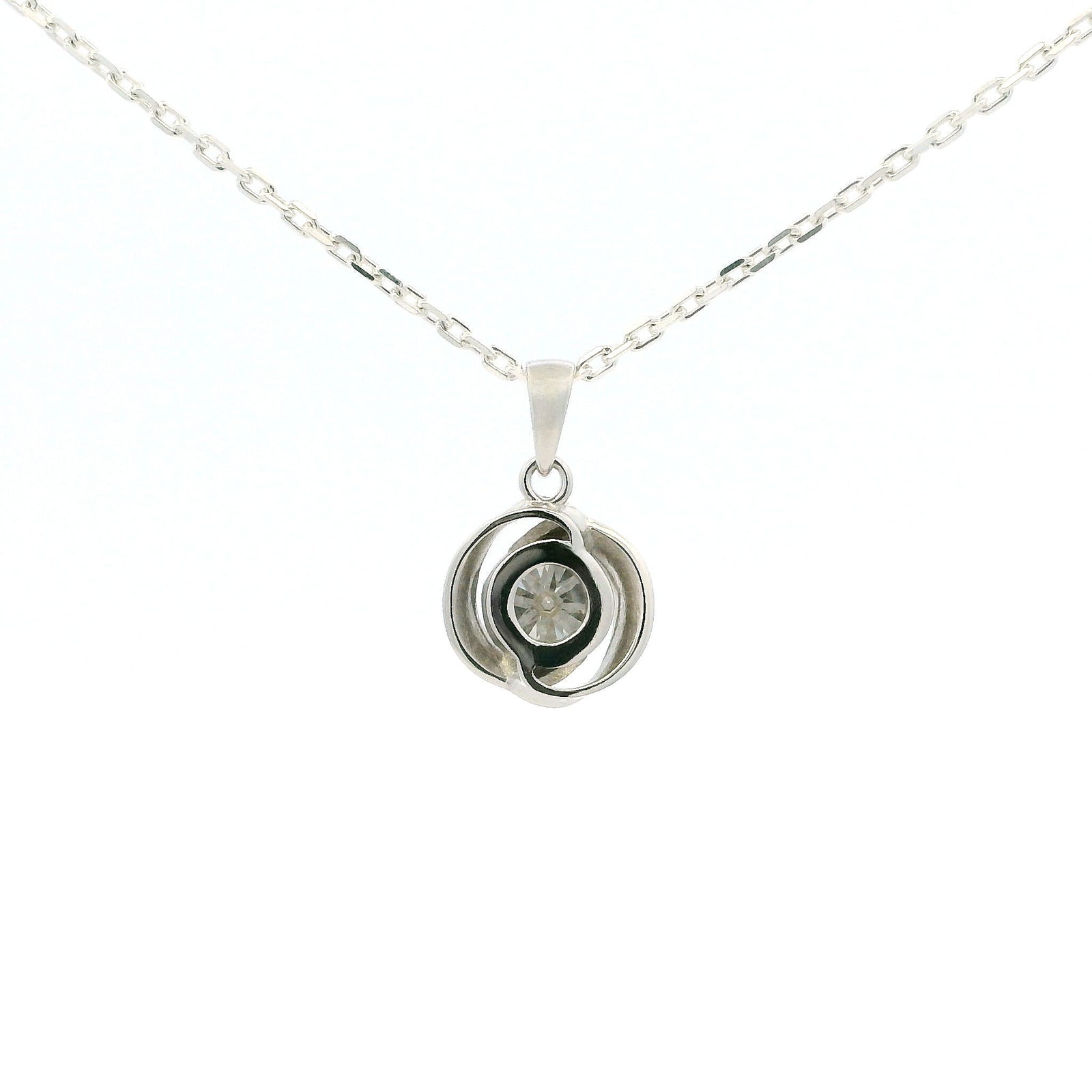 White Gold 1ct Moissanite Swirl Silver Dazzle Pendant Necklace