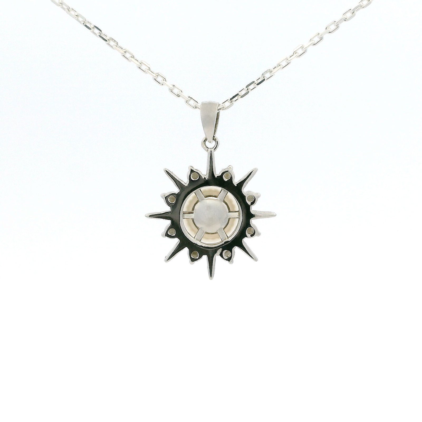 White Gold Moissanite Pearl Star Silver Dazzle Pendant Necklace