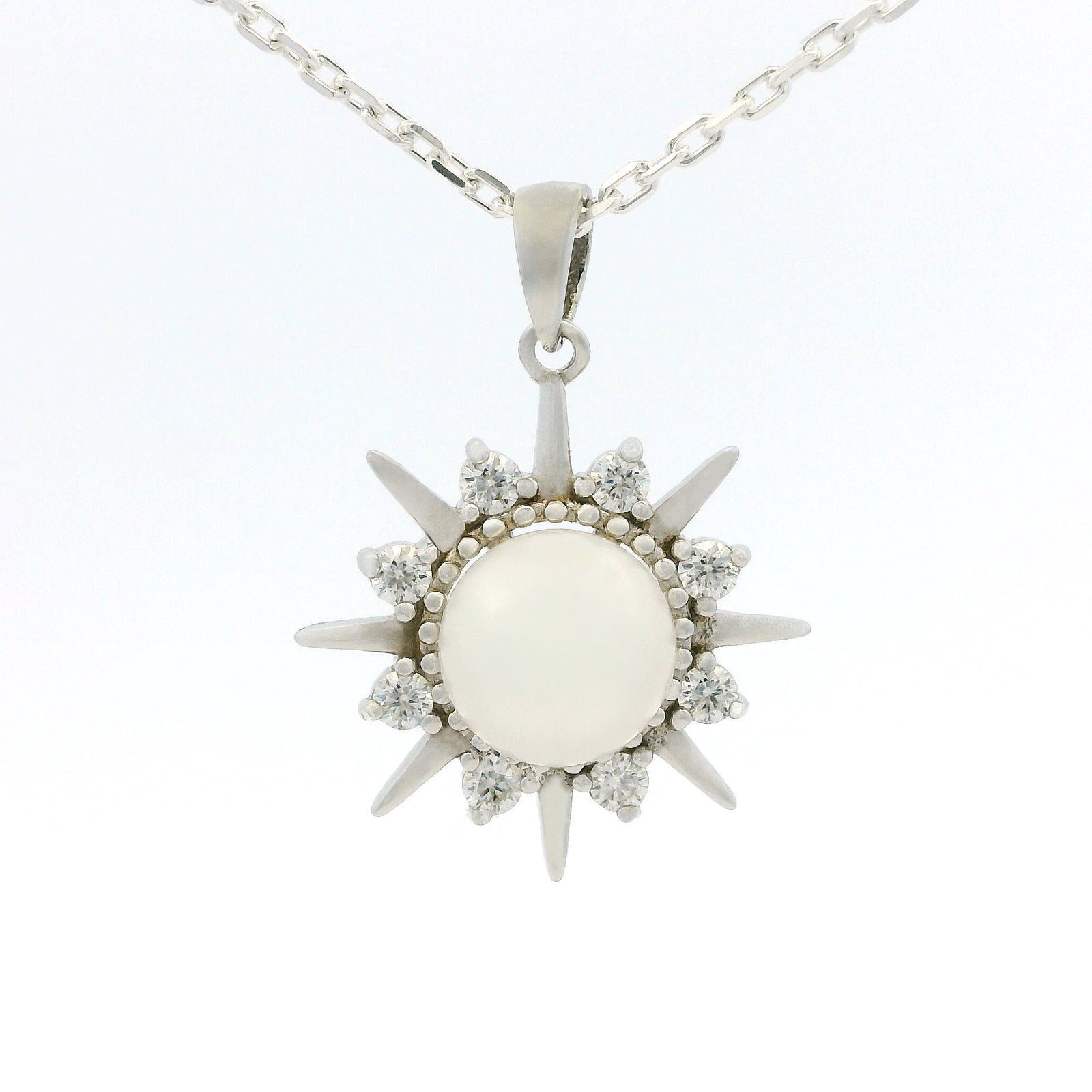 White Gold Moissanite Pearl Star Silver Dazzle Pendant Necklace