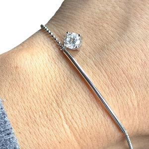 1ct White Gold Round Moissanite Bar Silver Dazzle Bracelet