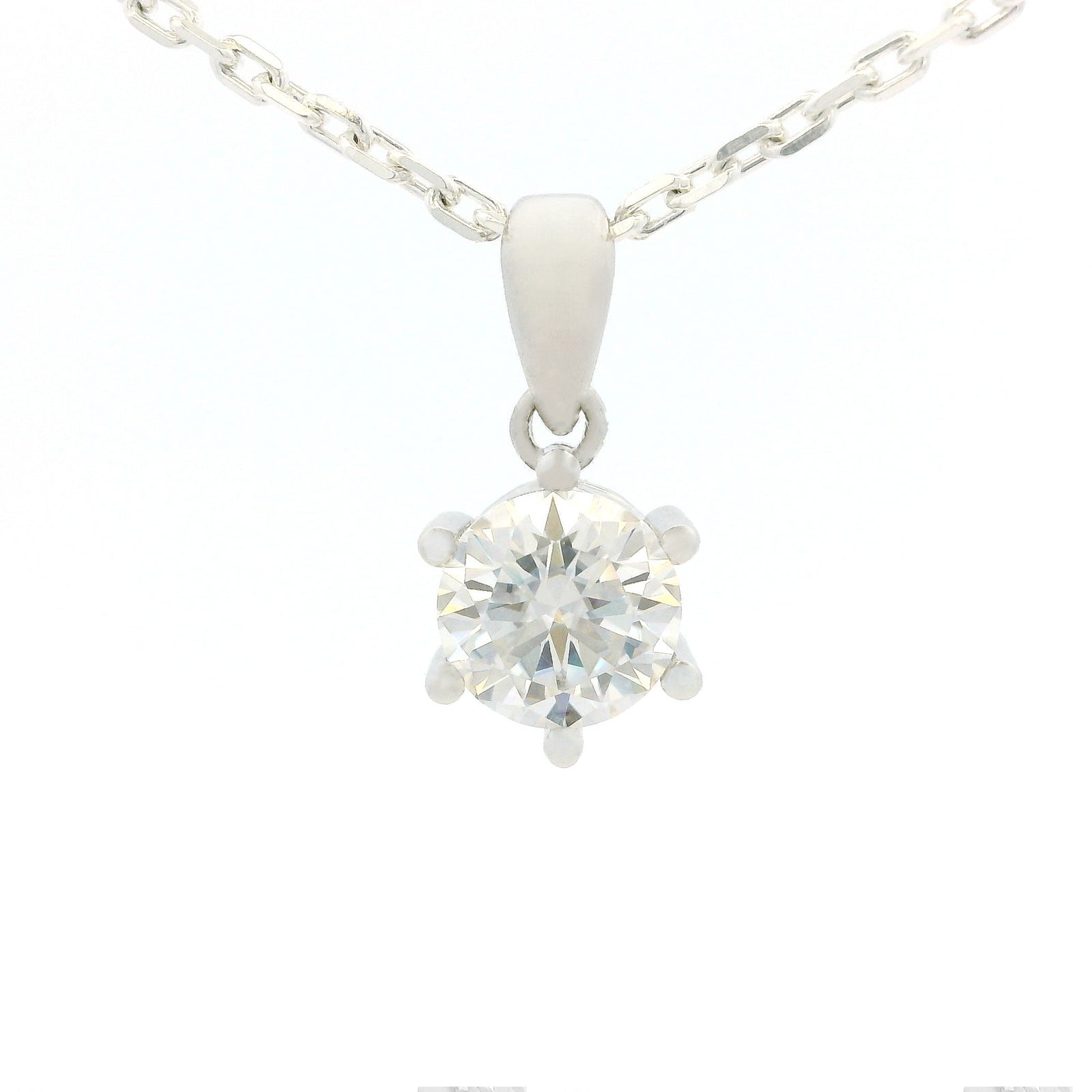 White Gold 1ct Round Moissanite Silver Dazzle Pendant Necklace