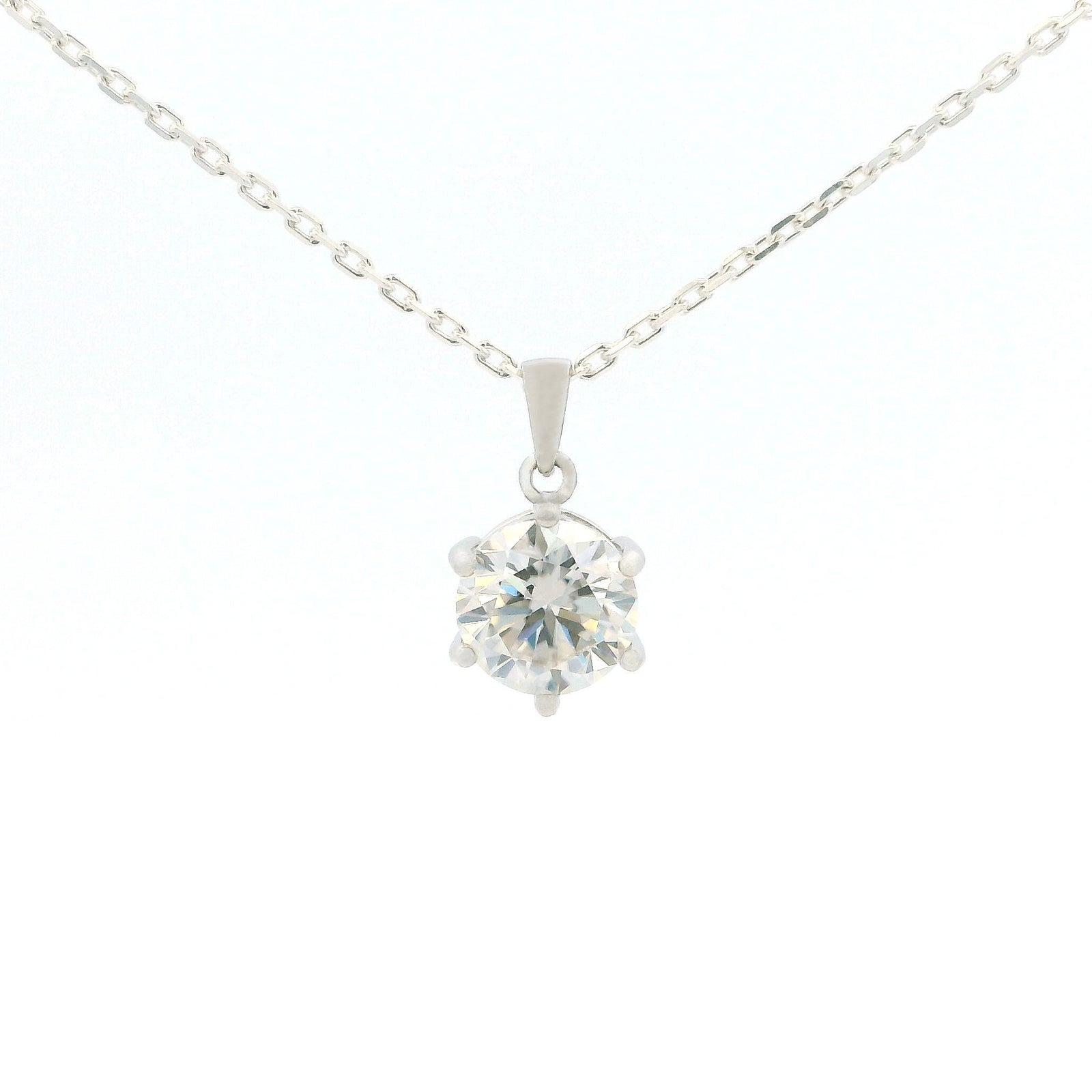 White Gold 3ct Round Moissanite Silver Dazzle Pendant Necklace