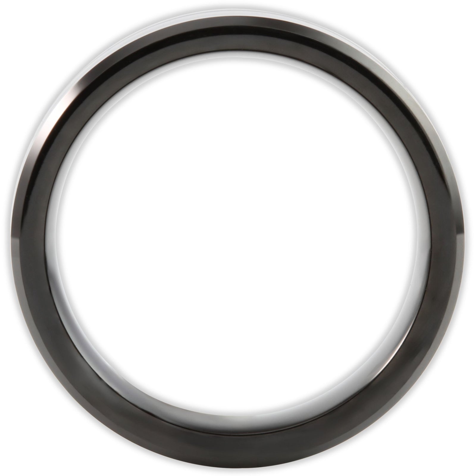Side profile of tungsten ring with flat band and bevelled edges