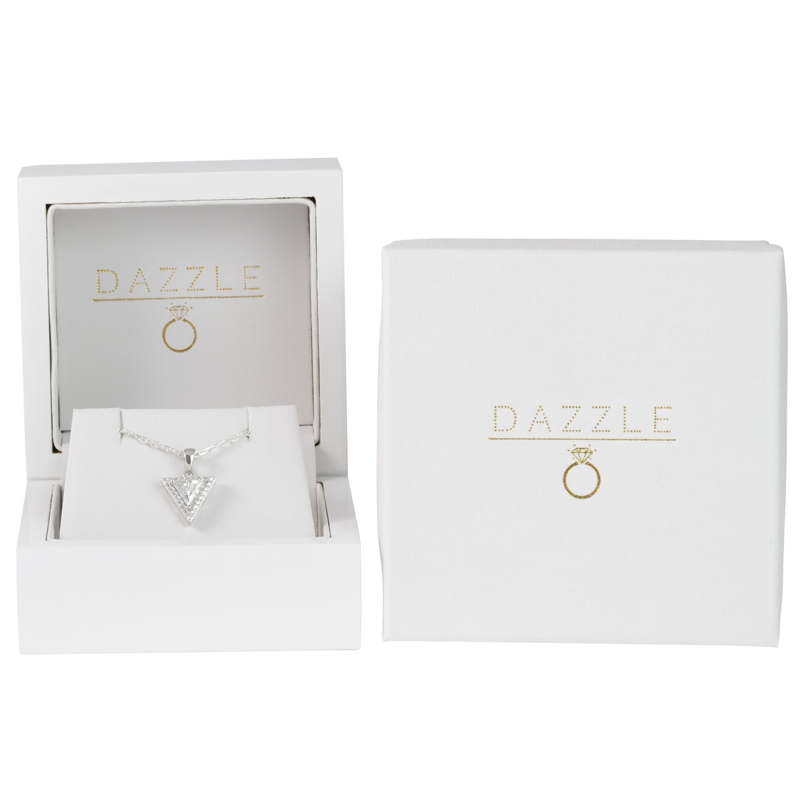 White Gold 1ct Triangle Moissanite Halo Silver Dazzle Pendant Necklace
