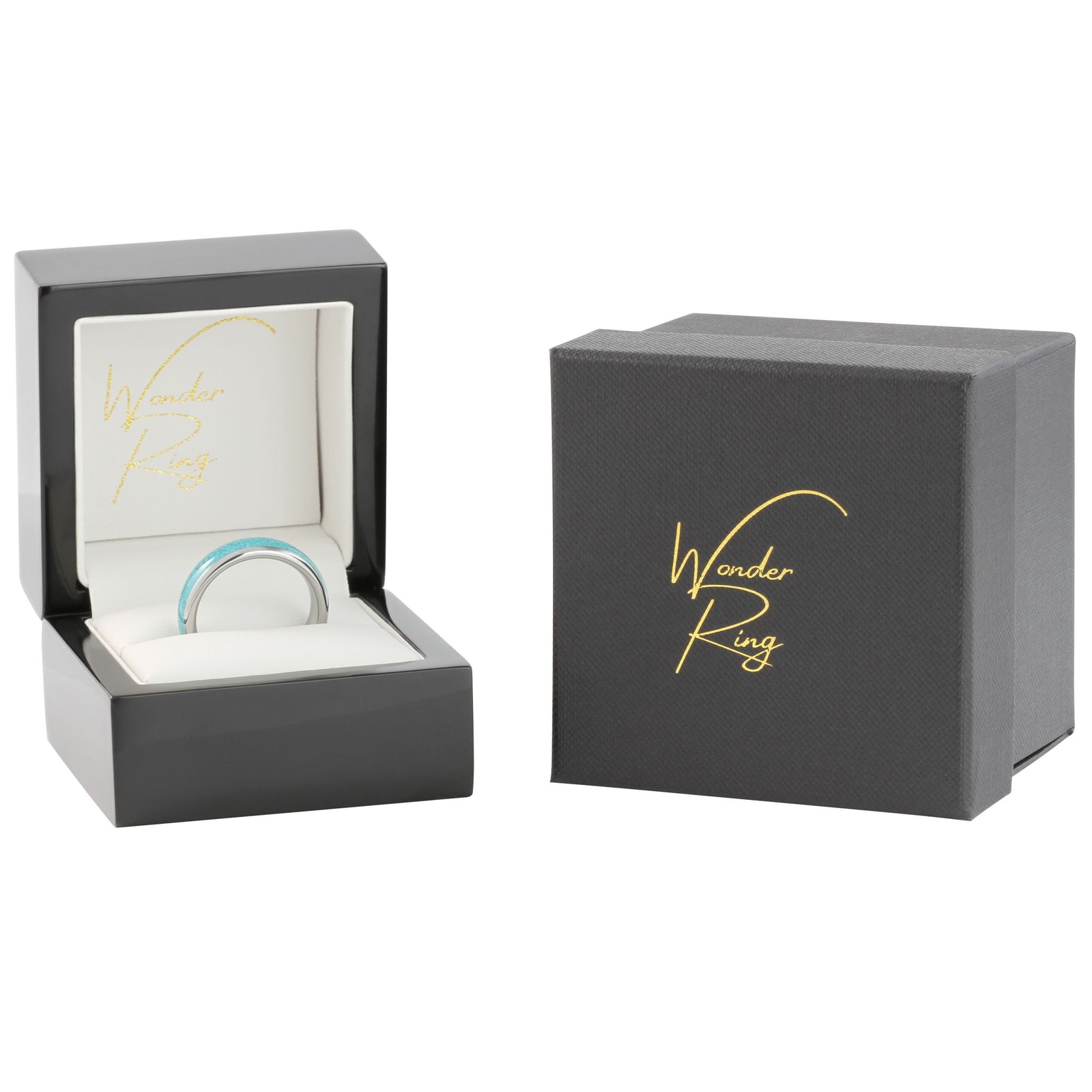 Tungsten 6mm ring with turquoise inlay presented in gift box