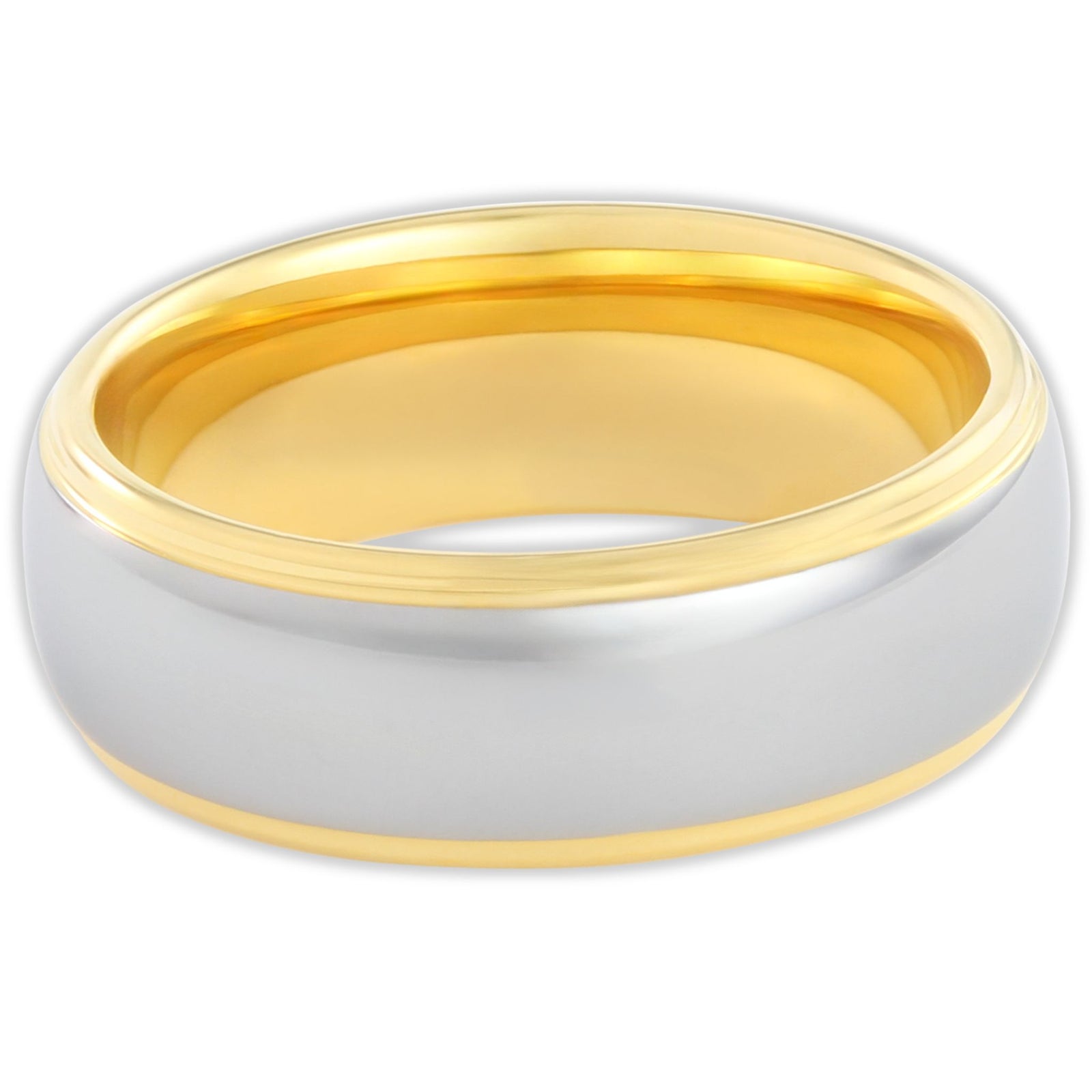 Top view of tungsten 8mm ring with smooth mirror polished surface