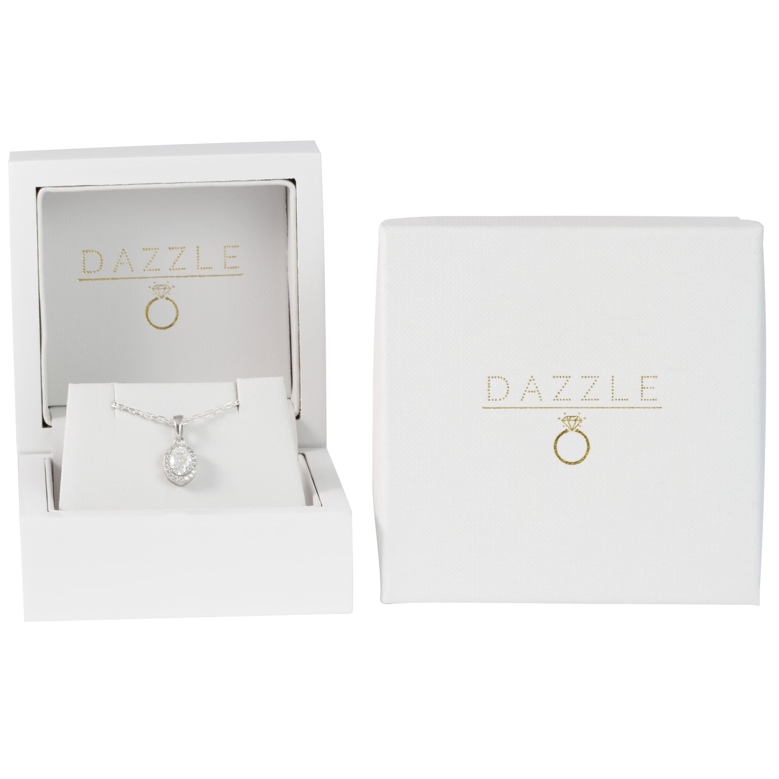 White Gold 1ct Oval Moissanite Halo Silver Dazzle Pendant Necklace