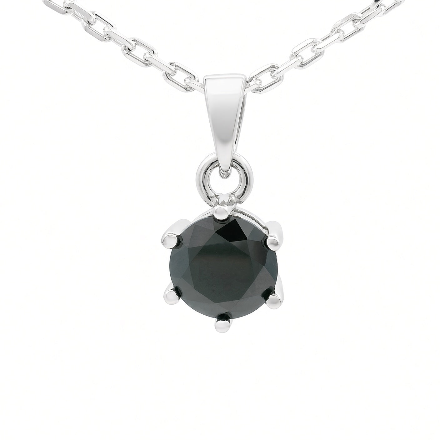 White Gold 1ct Black Moissanite Round Silver Dazzle Pendant Necklace