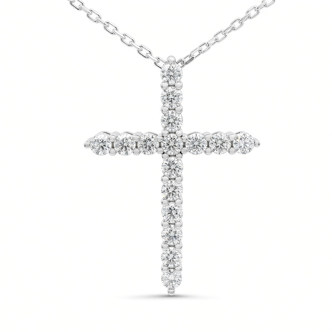 White Gold 2ct Moissanite Cross Silver Dazzle Pendant Necklace