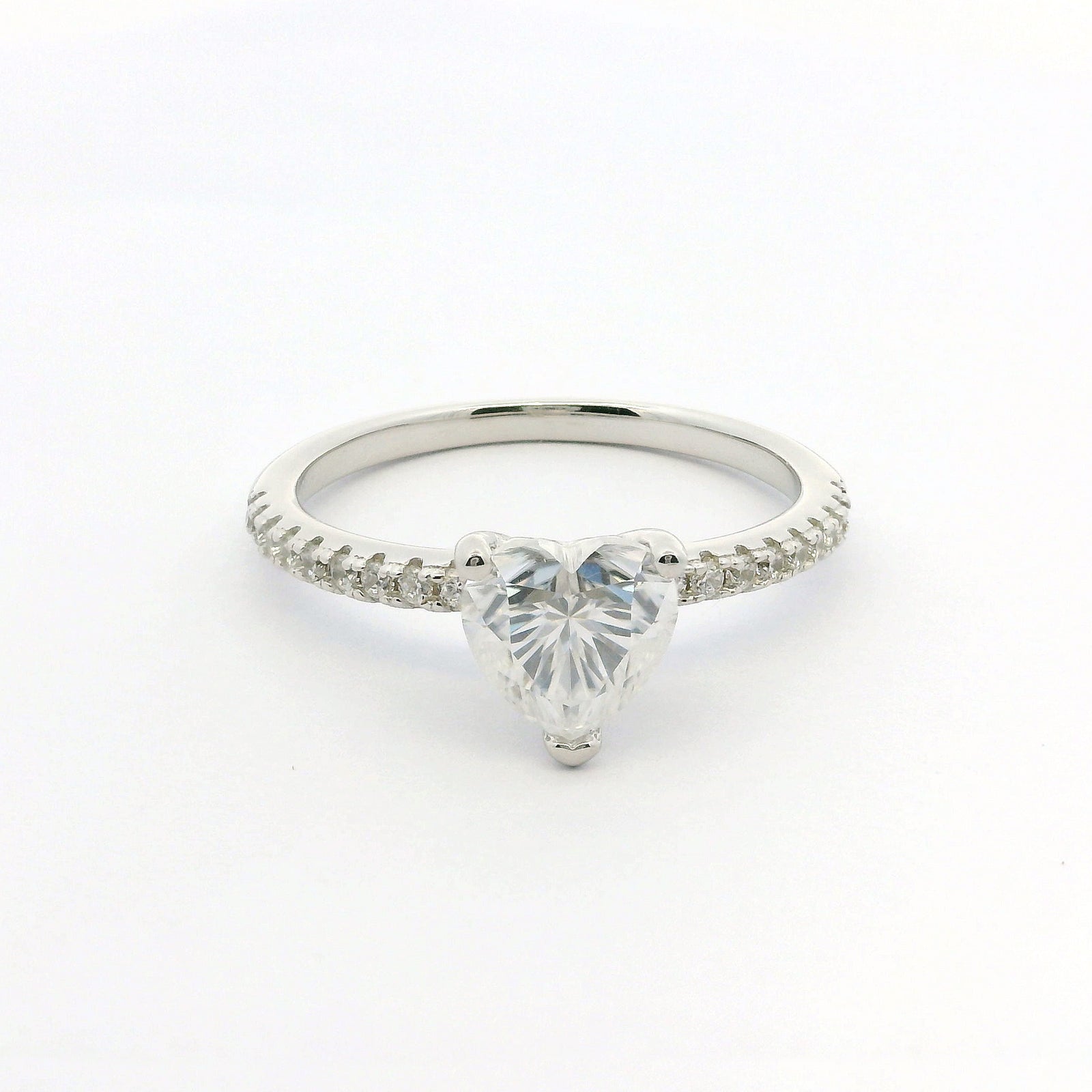 1ct Heart Cut Moissanite Engagement Ring | White Gold Slimline Dazzle Ring