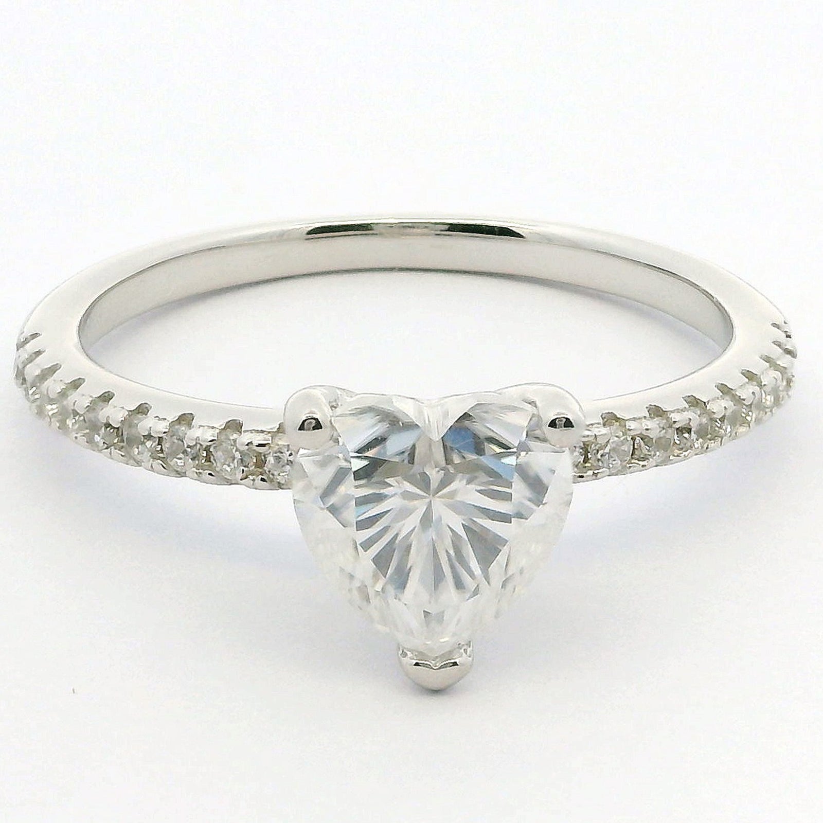 1ct Heart Cut Moissanite Engagement Ring | White Gold Slimline Dazzle Ring