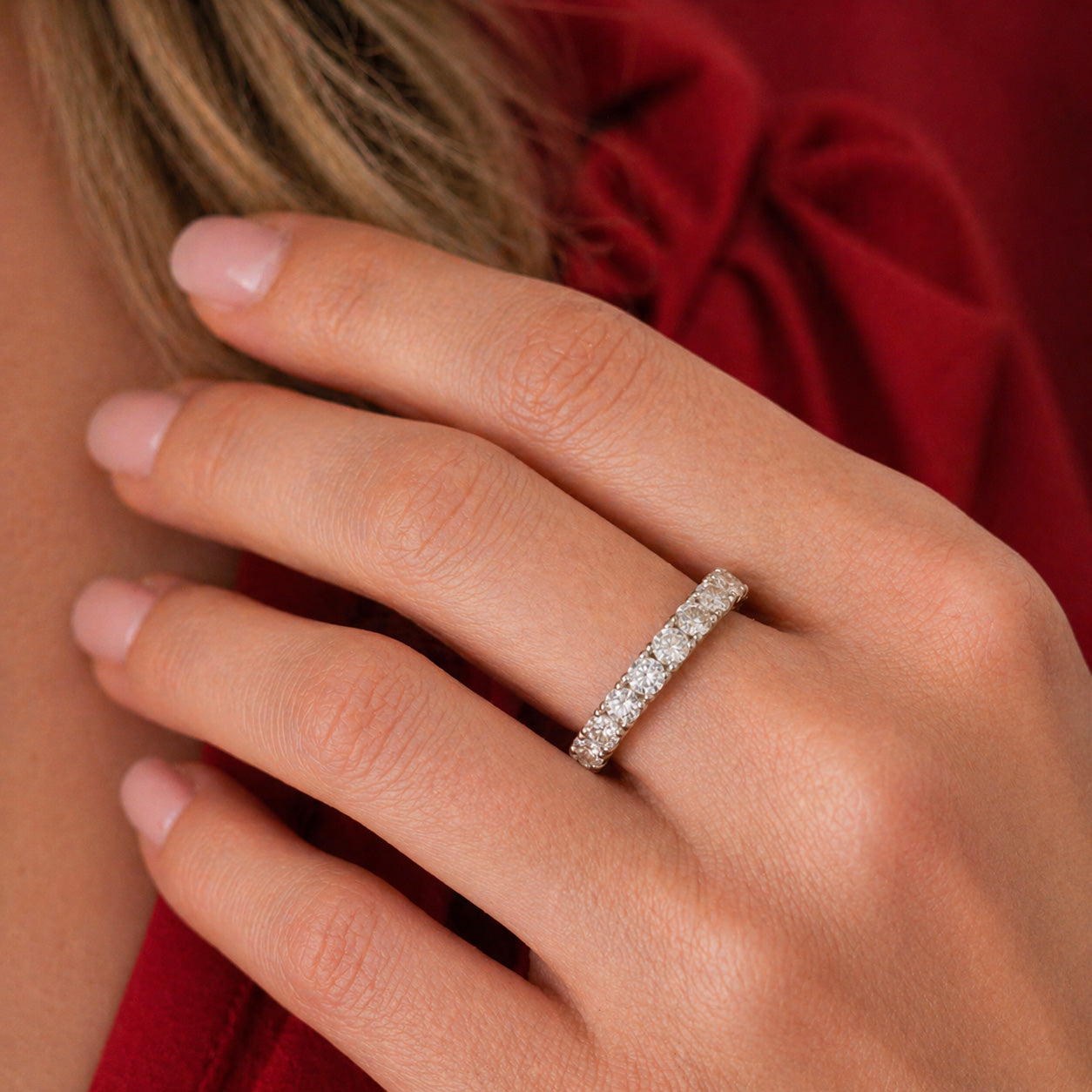 White Gold 1ct Moissanite Half Eternity Dazzle Ring