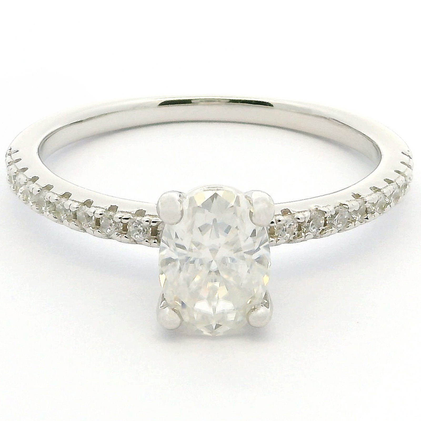 1ct Oval Moissanite Engagement Ring | White Gold Slimline Dazzle Ring