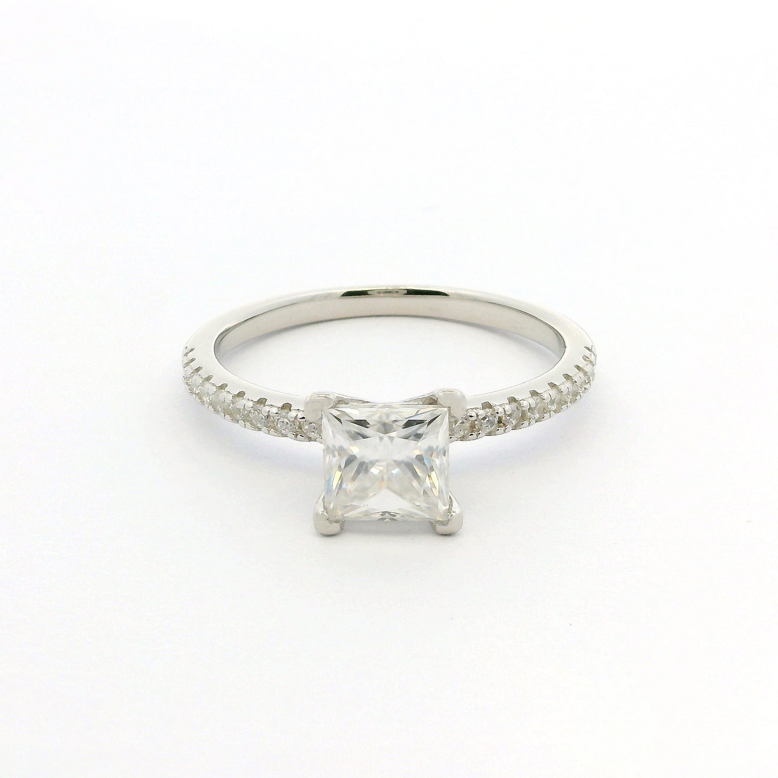 1ct Princess Cut Moissanite Engagement Ring | White Gold Slimline Dazzle Ring