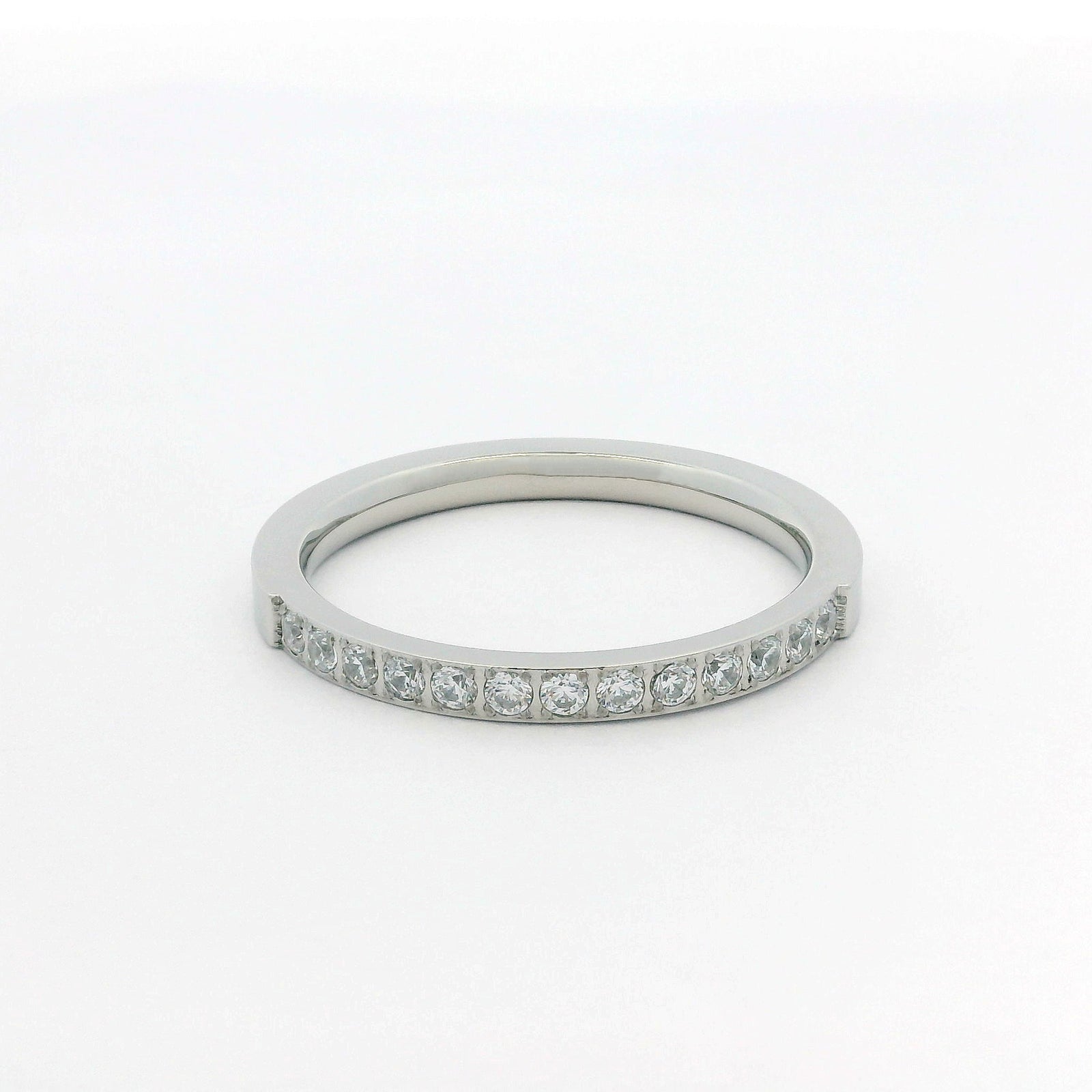 2mm White Gold Half Glitz Eternity Ring | Cubic Zirconia Stacking Ring