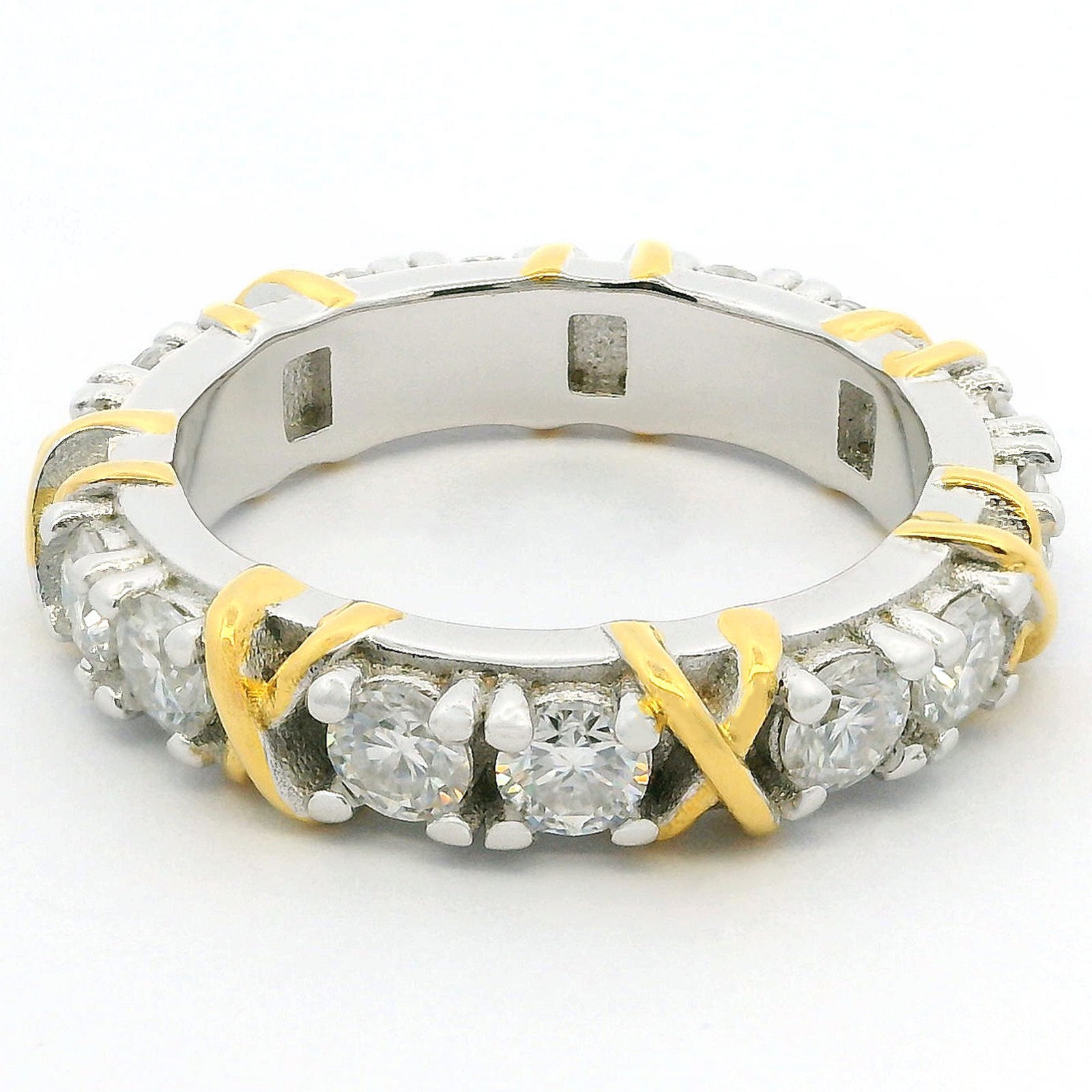 White Gold 3ct Moissanite Golden Kisses Eternity Dazzle Ring