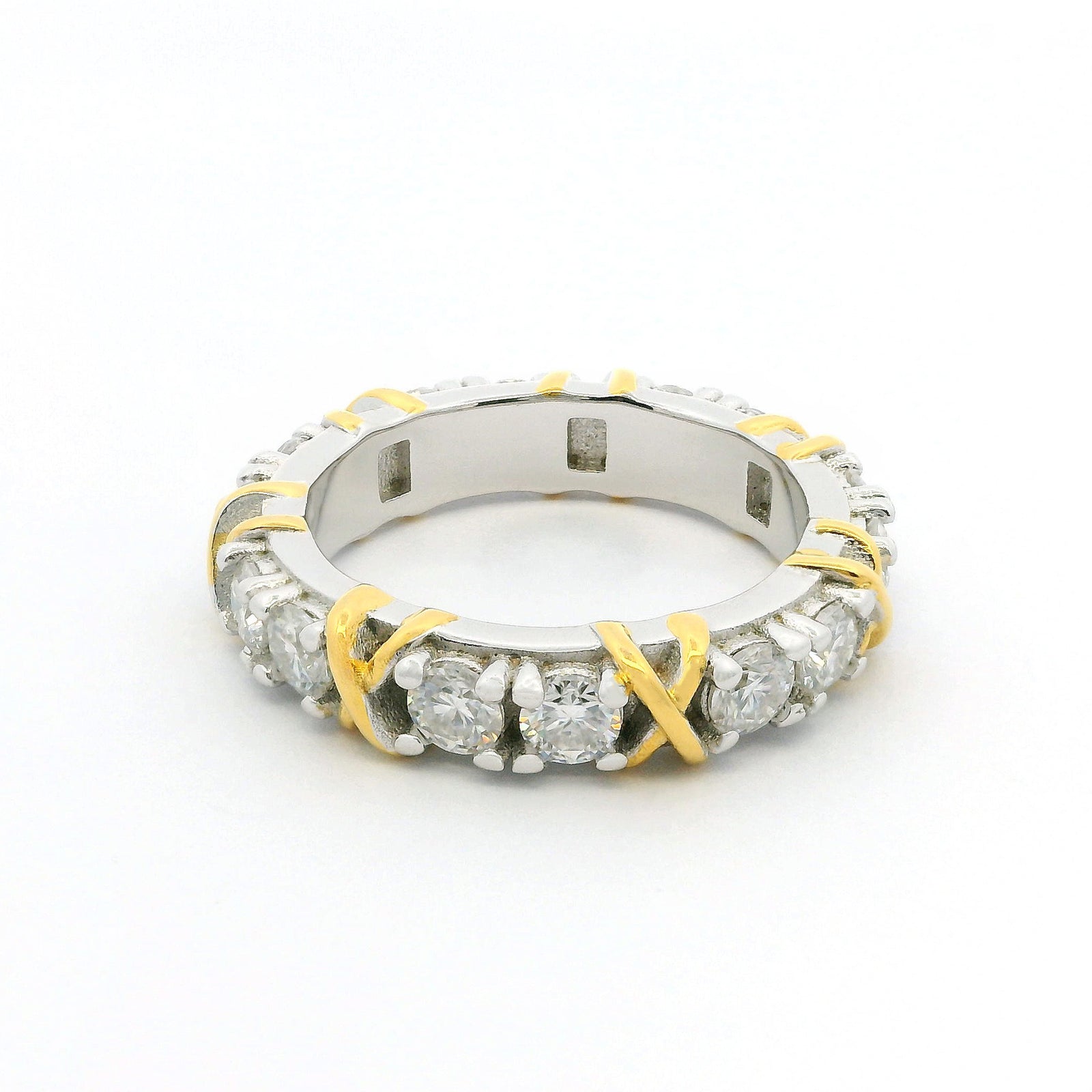 White Gold 3ct Moissanite Golden Kisses Eternity Dazzle Ring
