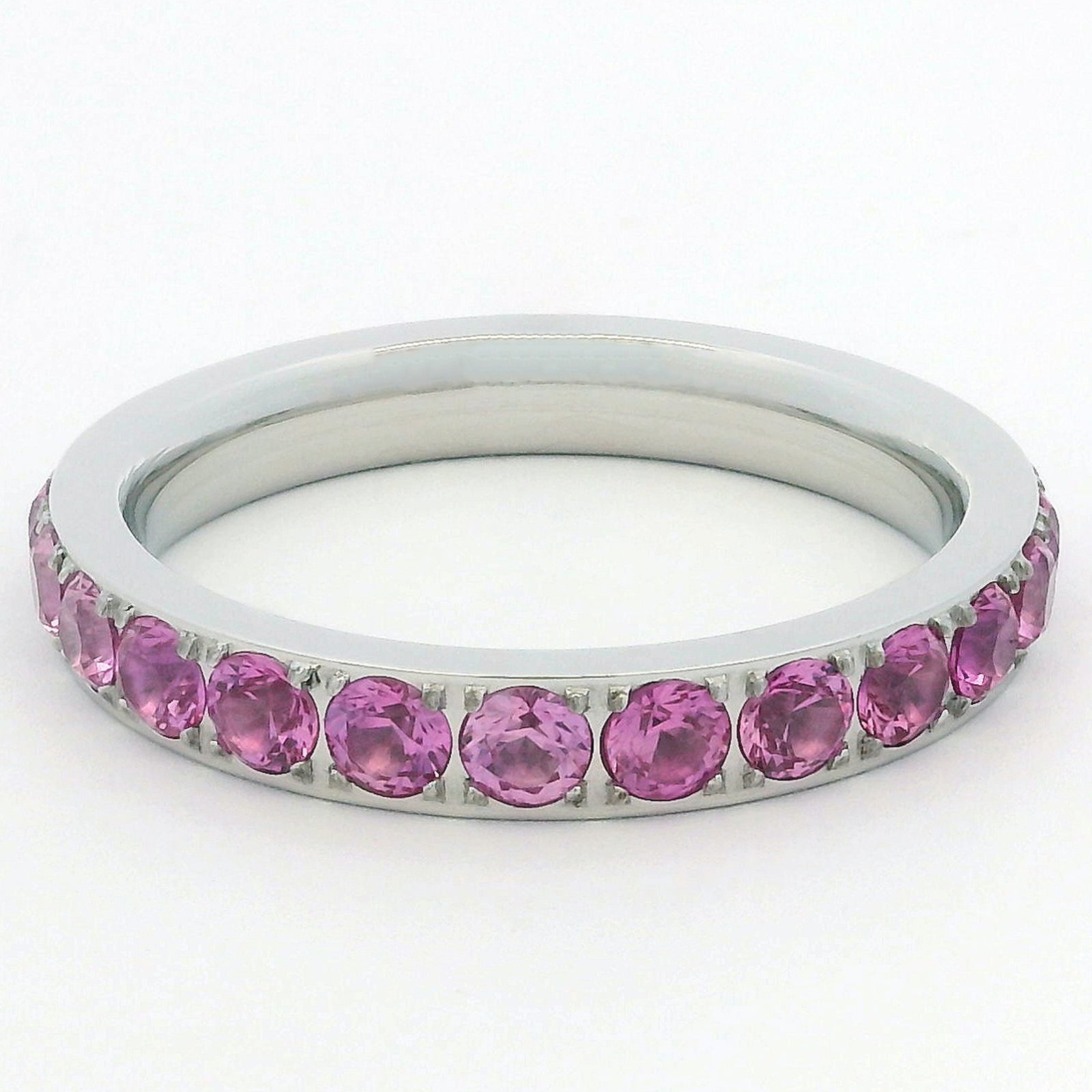 3mm White Gold 3mm Full Glitz Eternity Ring | Bold Pink Cubic Zirconia Stacking Ring