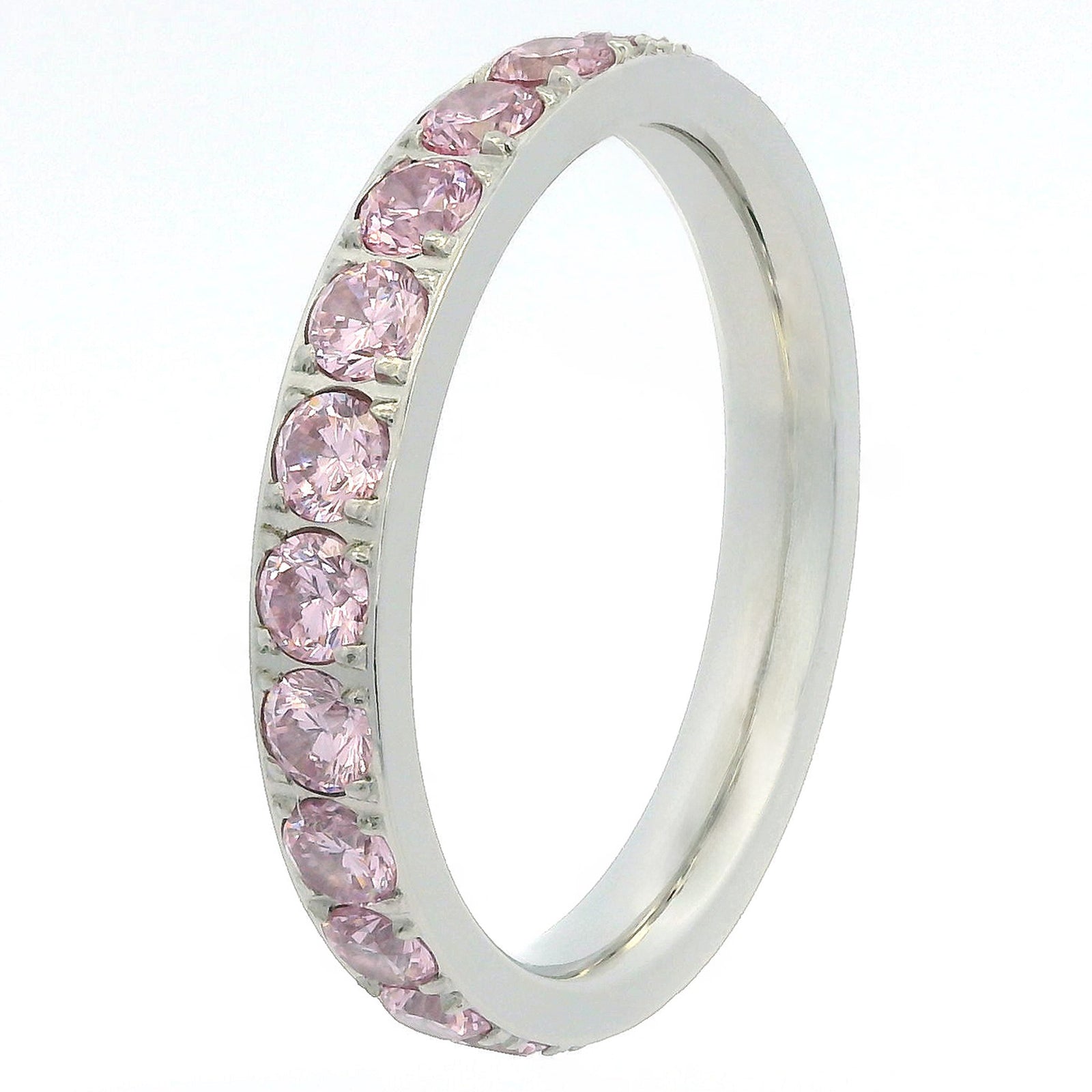 3mm White Gold Full Glitz Eternity Ring | Blush Pink Cubic Zirconia Stacking Ring