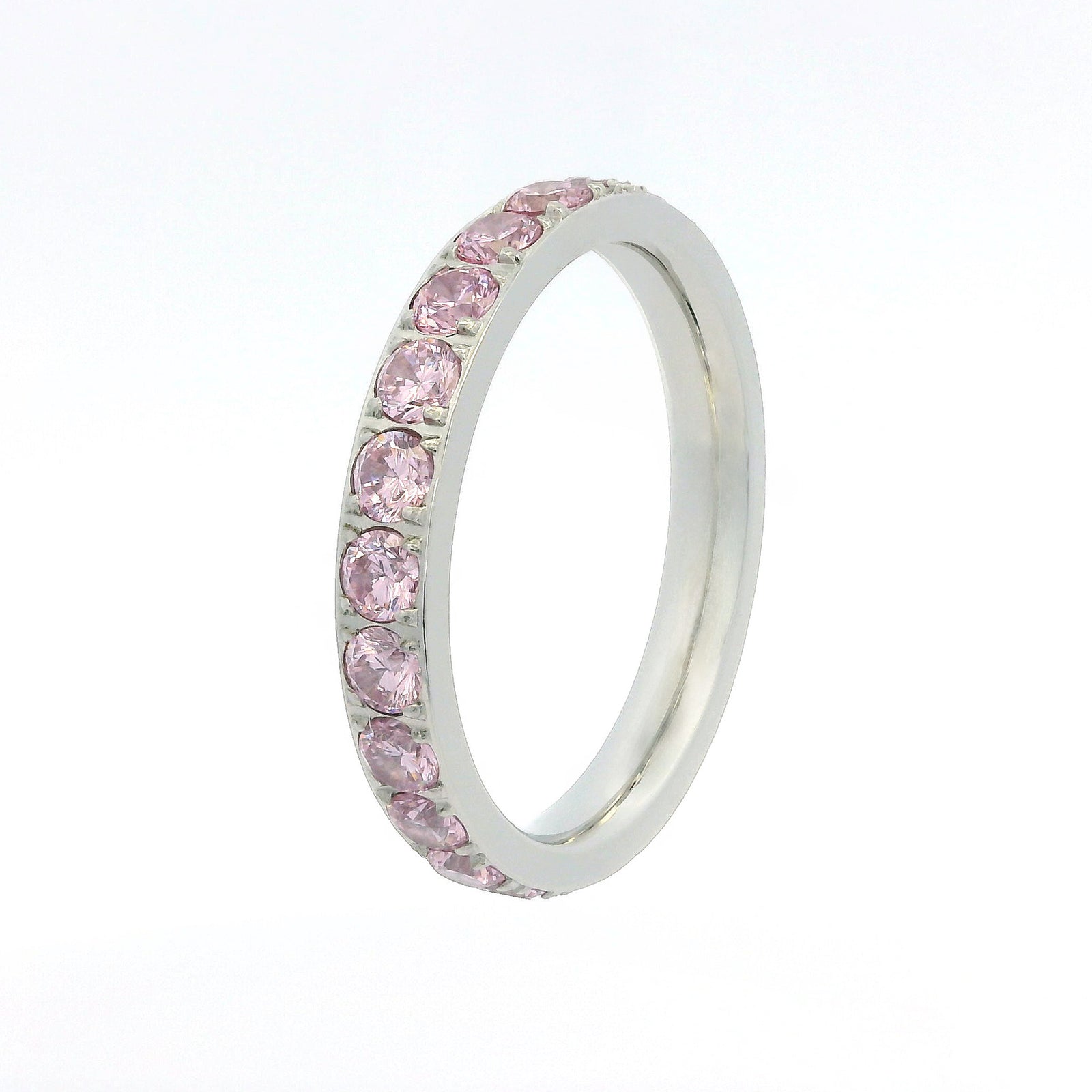 3mm White Gold Full Glitz Eternity Ring | Blush Pink Cubic Zirconia Stacking Ring