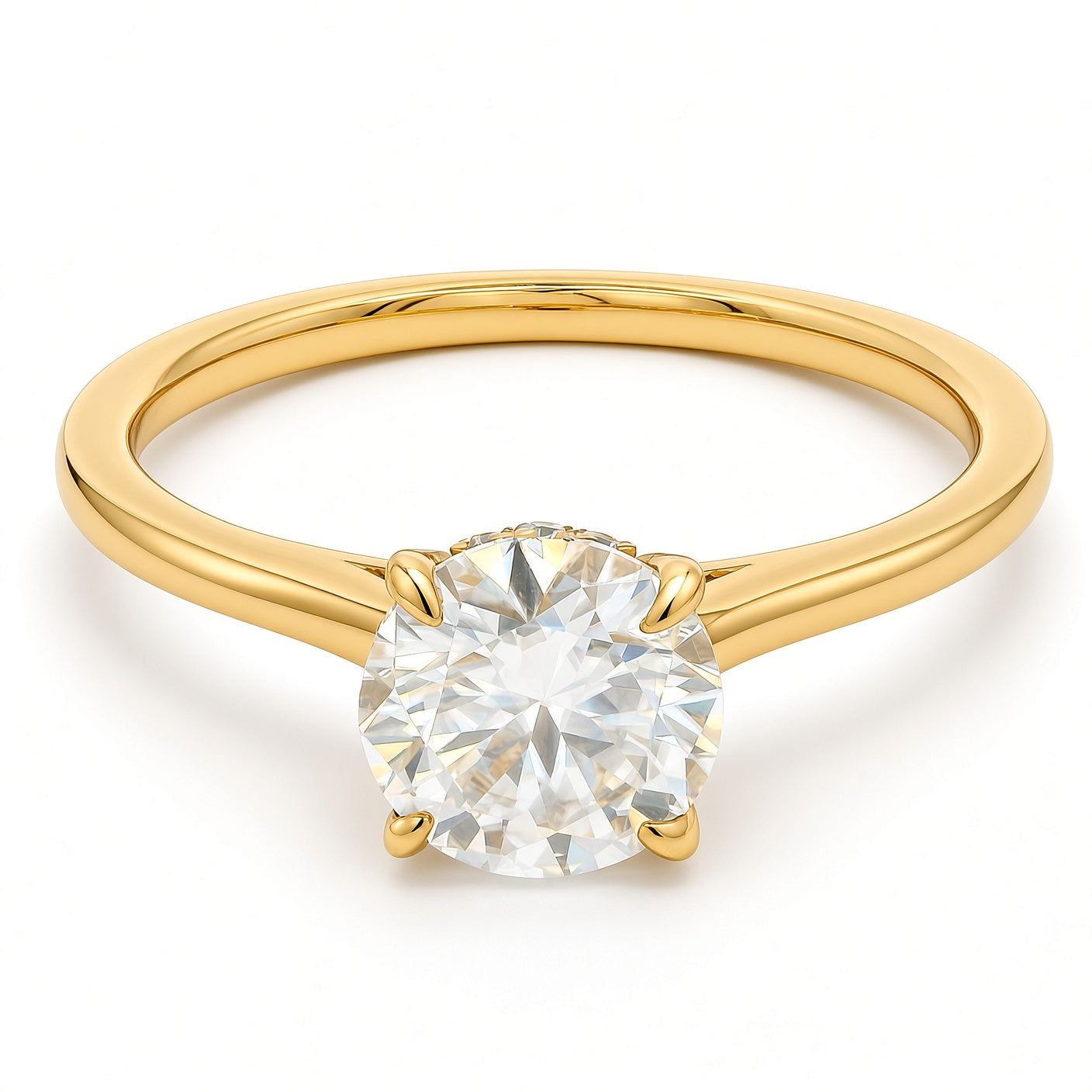 1ct Round Brilliant Moissanite Engagement Ring | 18K Gold Classic Dazzle Ring