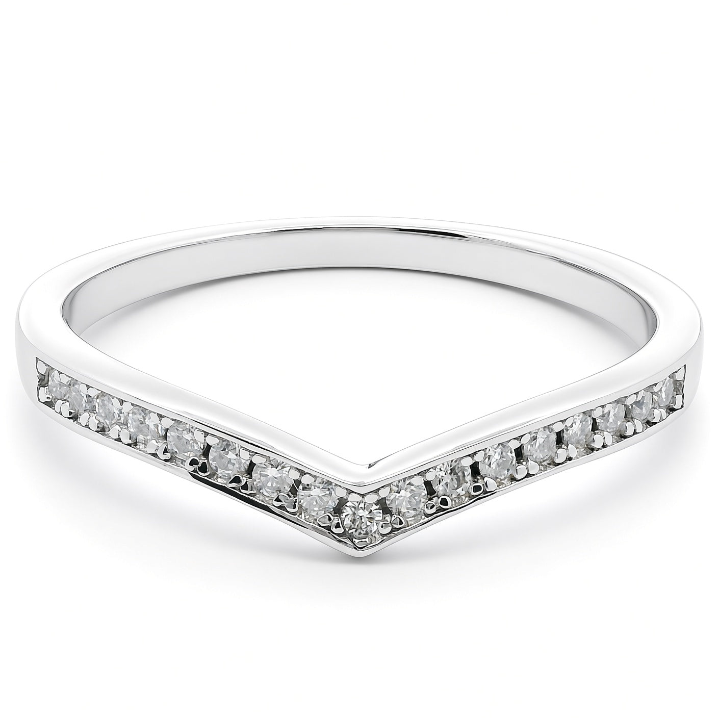 Moissanite Wishbone Ring | White Gold Slimline Dazzle Ring