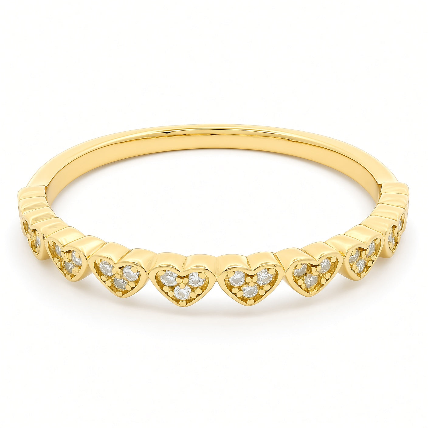 Moissanite Heart Half Eternity Ring | 18K Gold Slimline Dazzle