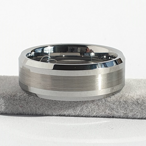 8mm wide Silver Tungsten Ring