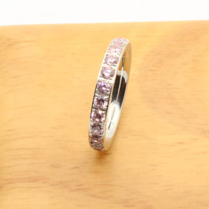 Light Pink Stone White Gold 3mm Full Glitz Ring