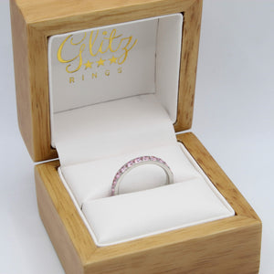 Light Pink Stone White Gold 3mm Full Glitz Ring