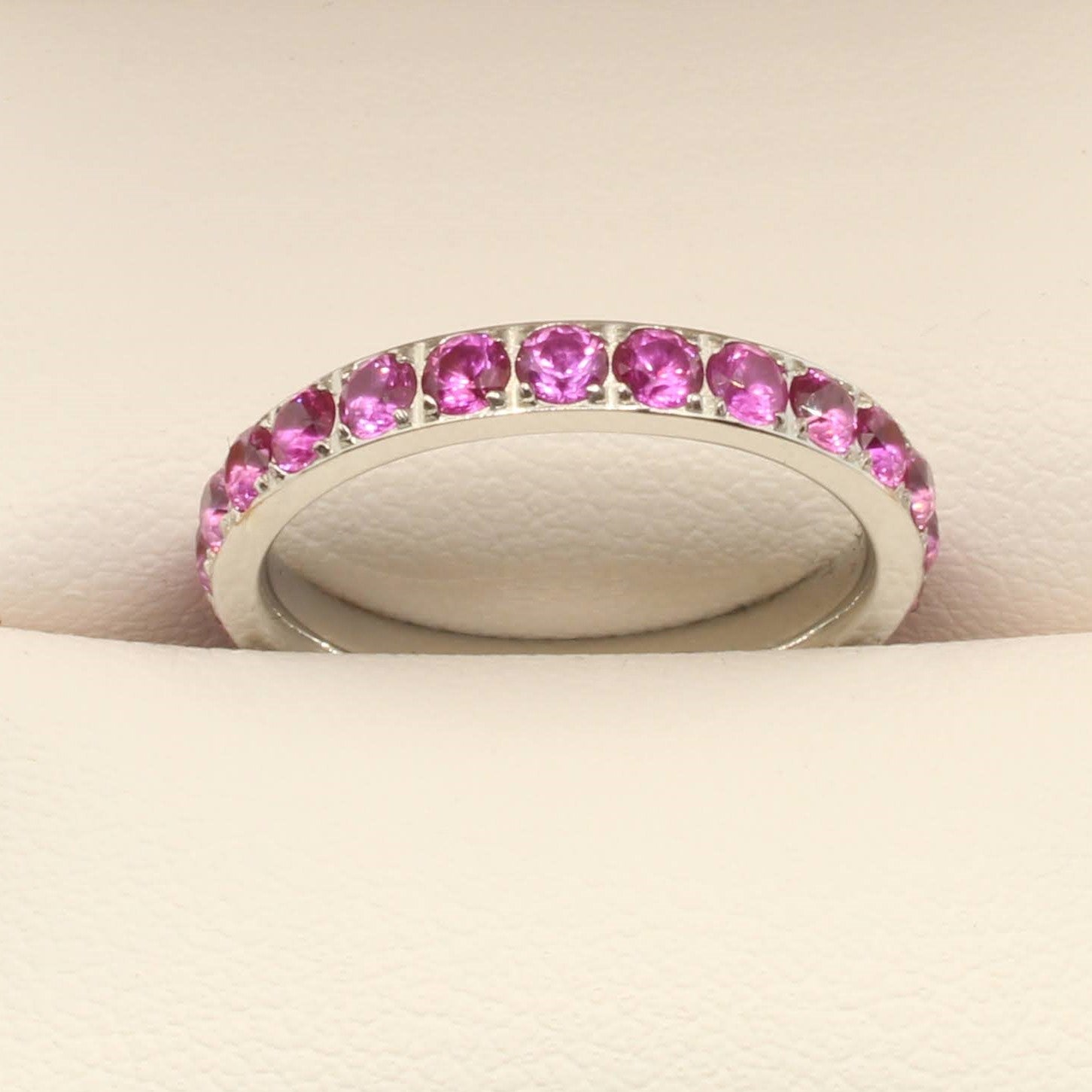 Dark Pink Stone White Gold 3mm Full Glitz Ring
