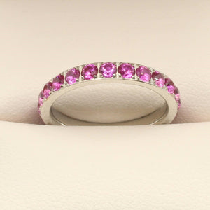 Dark Pink Stone White Gold 3mm Full Glitz Ring