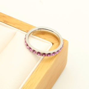 Dark Pink Stone White Gold 3mm Full Glitz Ring