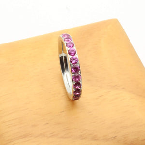 Dark Pink Stone White Gold 3mm Full Glitz Ring