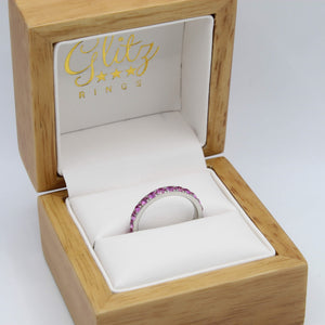 Dark Pink Stone White Gold 3mm Full Glitz Ring