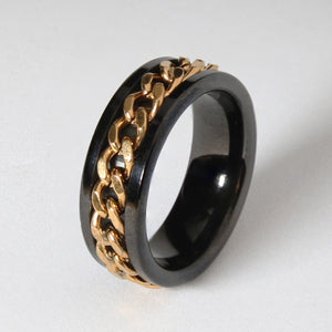 Black with Gold Rotating Chain 8mm Wonder Ring