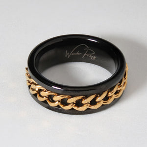 Black with Gold Rotating Chain 8mm Wonder Ring