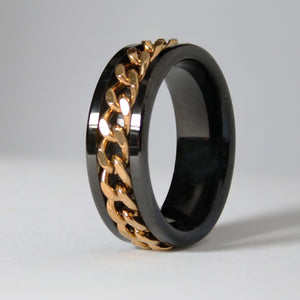 Black with Gold Rotating Chain 8mm Wonder Ring